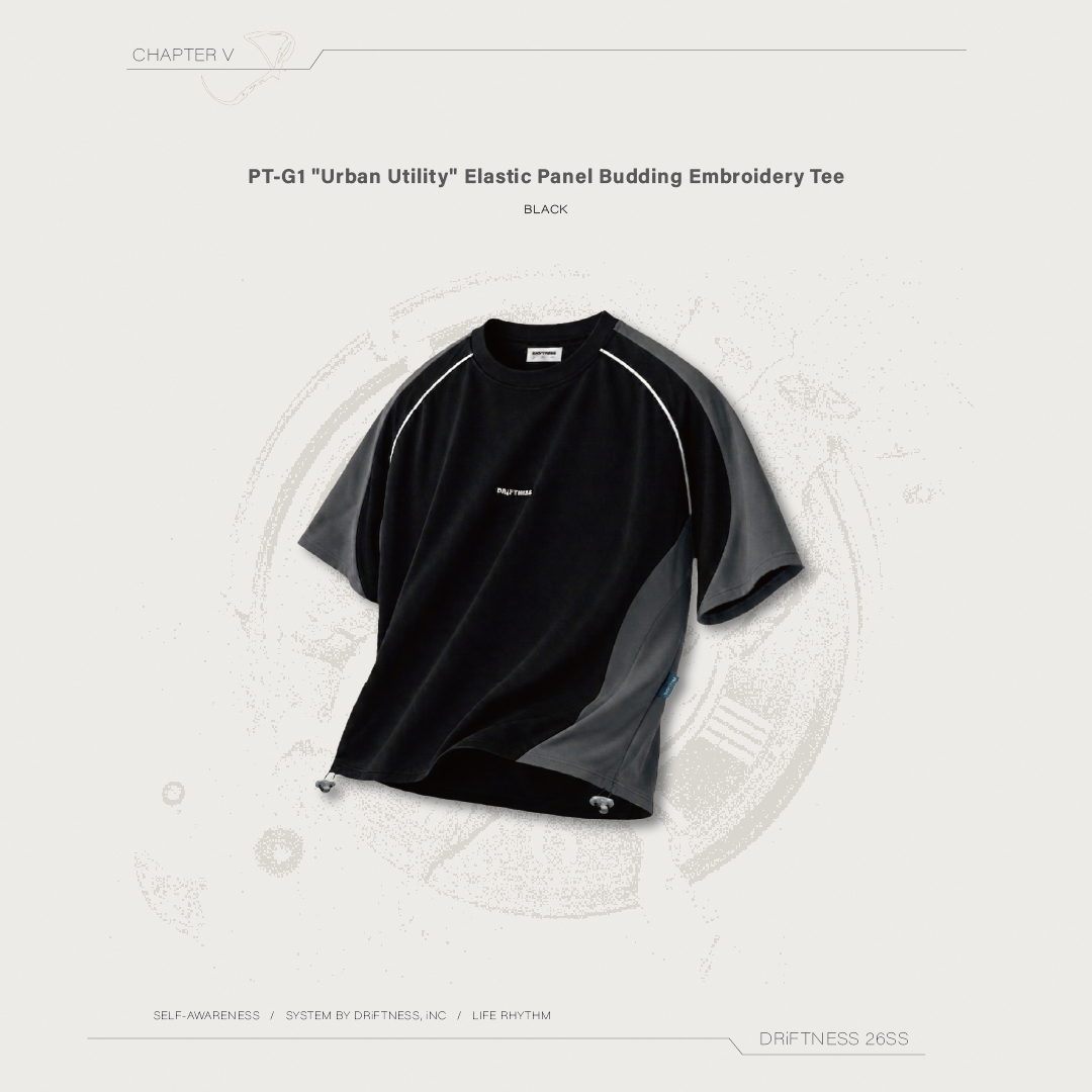 DRiFTNESS | PT-G1 "Urban Utility" 出芽彈性拼接套裝短袖 - Black
