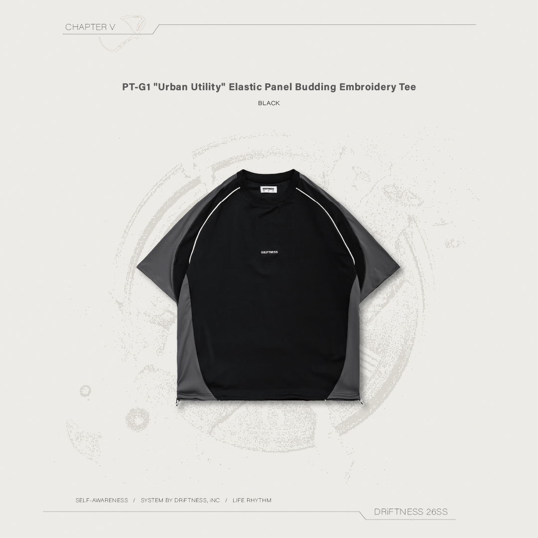 DRiFTNESS | PT-G1 "Urban Utility" 出芽彈性拼接套裝短袖 - Black