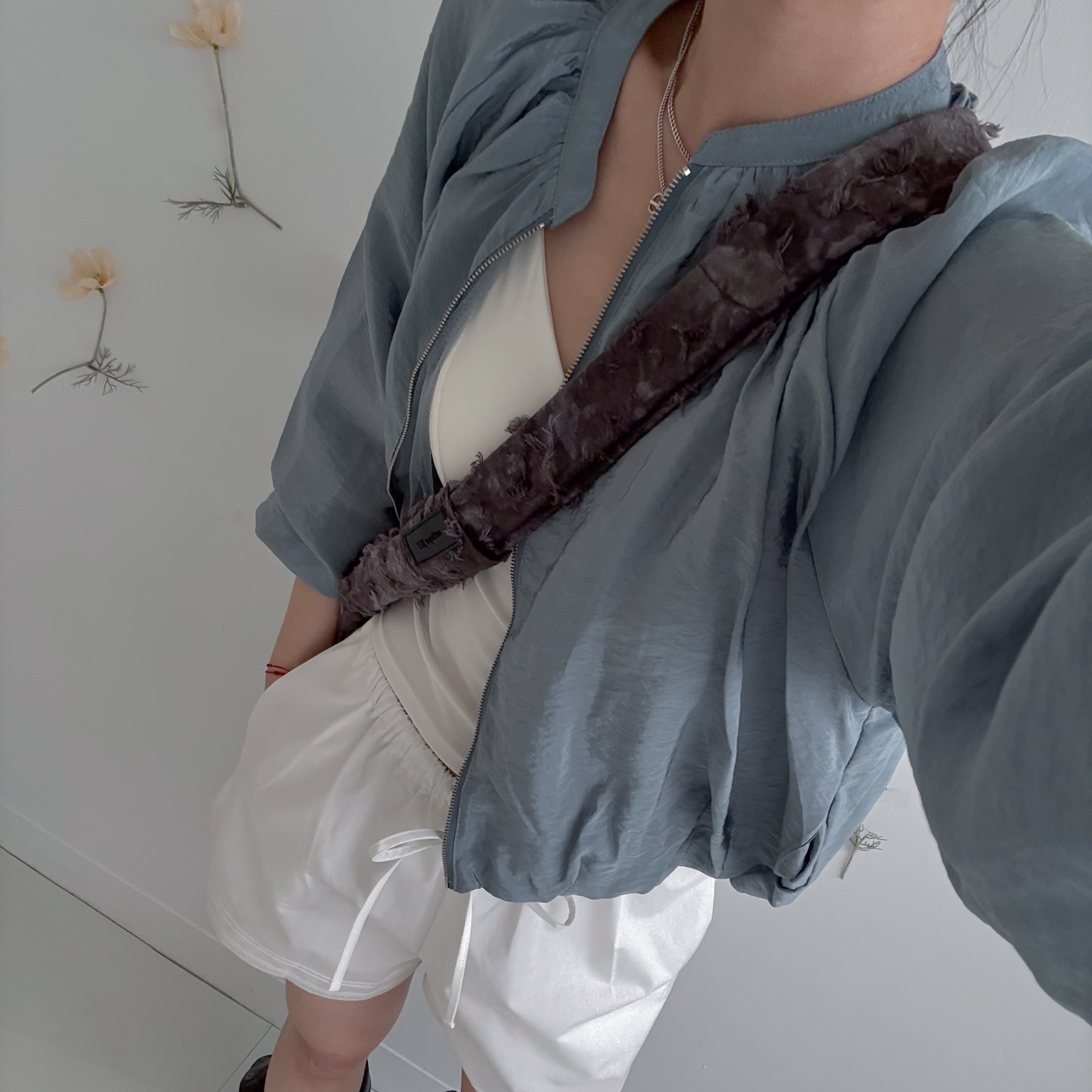 M02 仙感光澤雙層輕薄拉鏈雲朵夾克(藍)