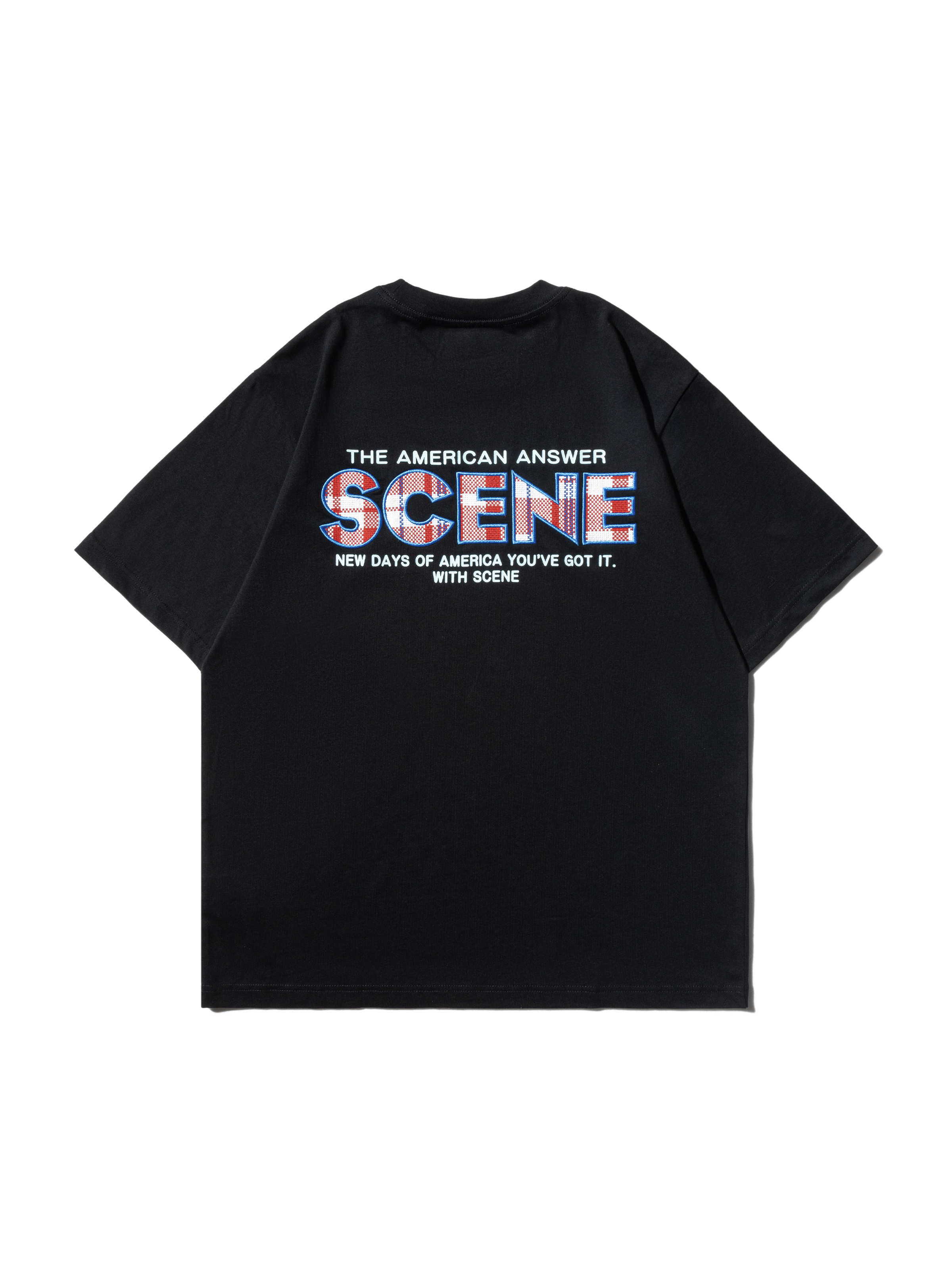 SCENE CHECKERED HK TEE // BLK_SKY/ORG