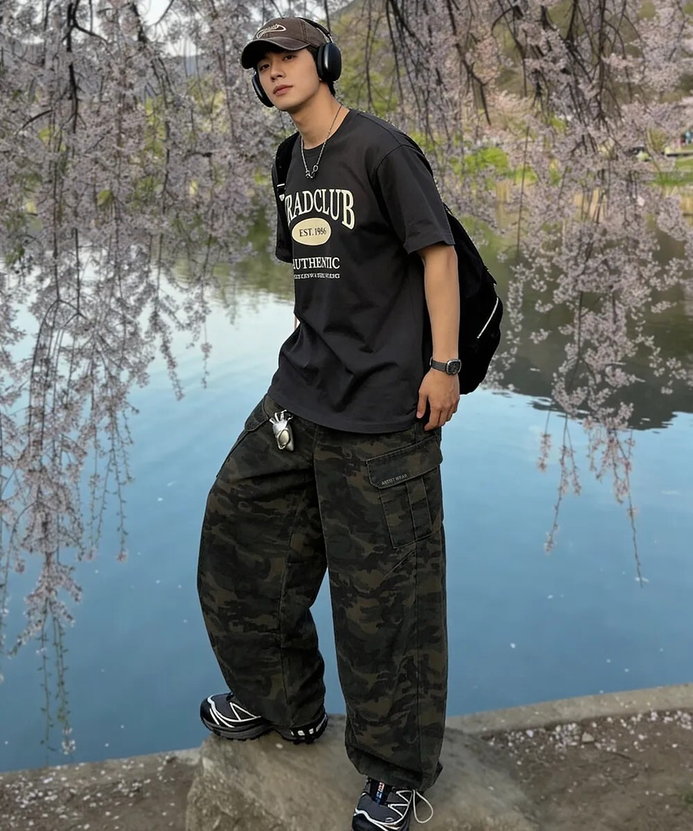 【OWN】ARTISTWEAR 工裝 寬褲 迷彩 長褲 夏季 層次 男女同款 迷彩 韓國限定 韓國品牌 熱門