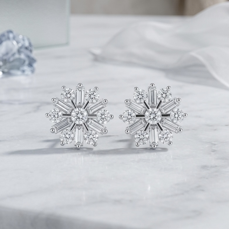 18K Gold Diamonds Earrings - Snowflake