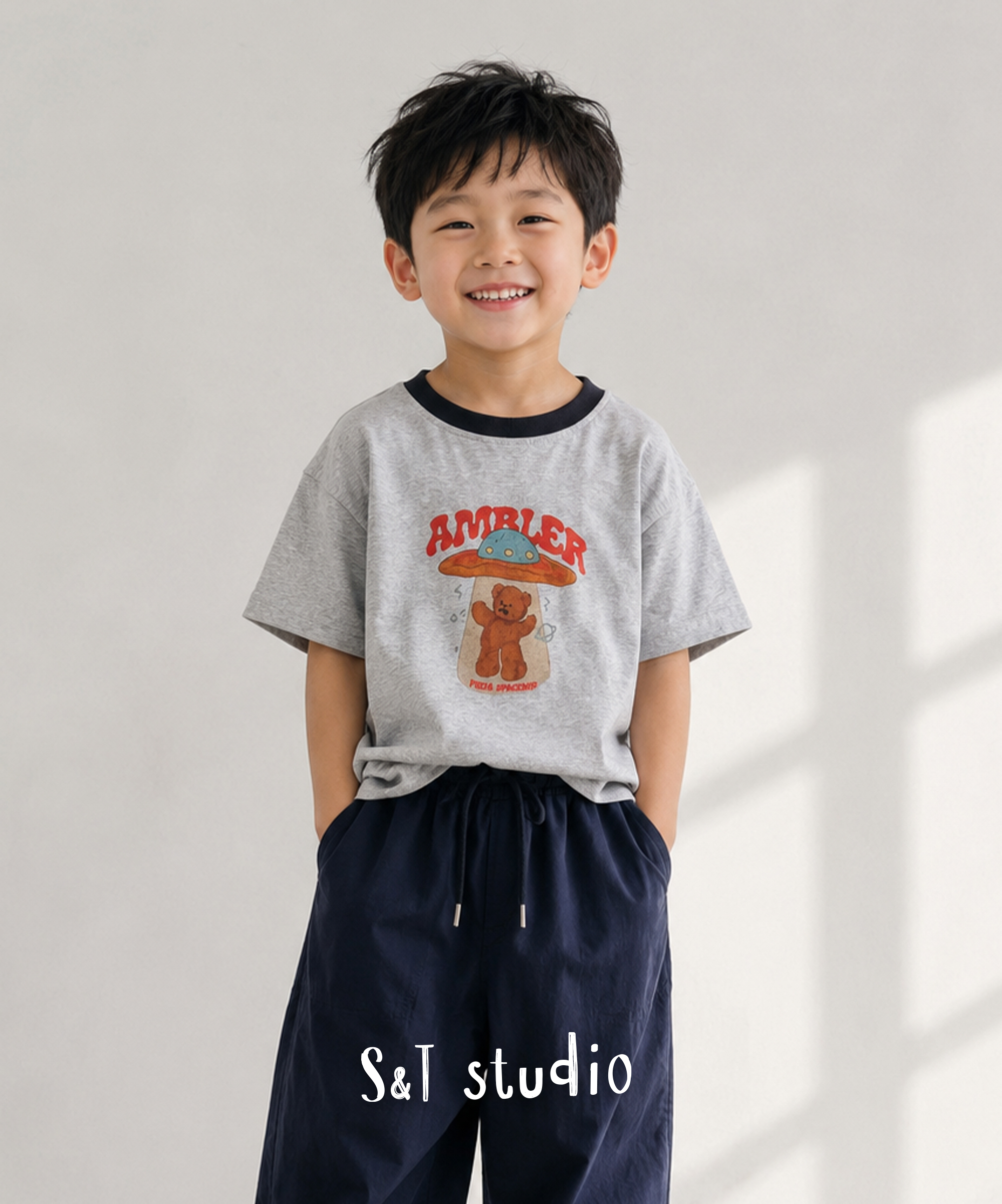 小熊飛碟配色圓領Tee (110-160)