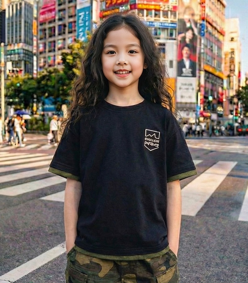 迷彩印花假兩件上衣(100-170)