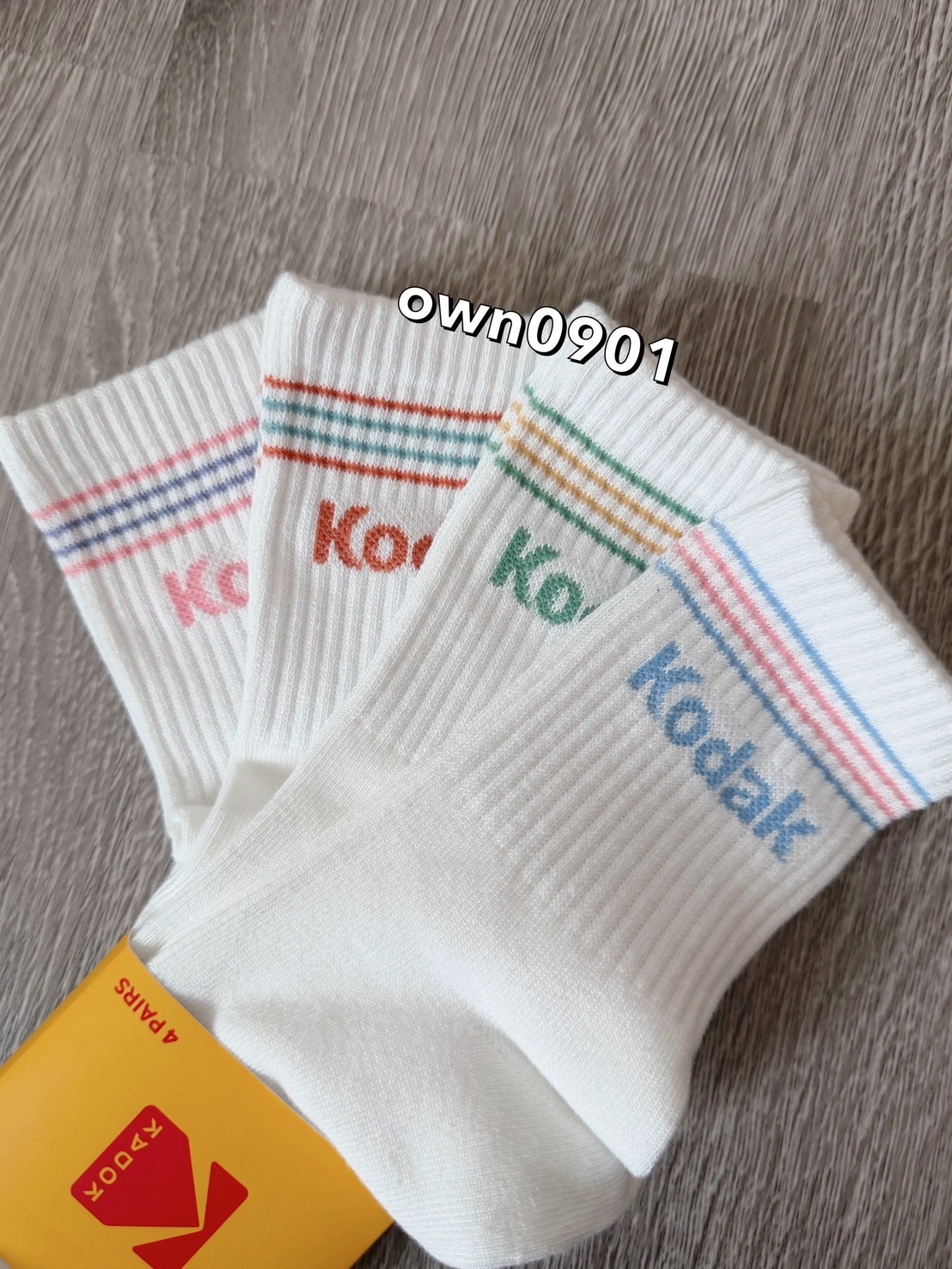 【OWN】KODAK 韓國限定 中長襪 襪子 組合 四雙一組 男女 白色