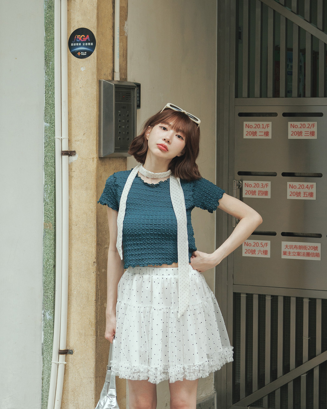 Sheer jacquard short-sleeved top with ruffled pattern, available in four colors, sizes S/M【01099470】in stock+pre-order