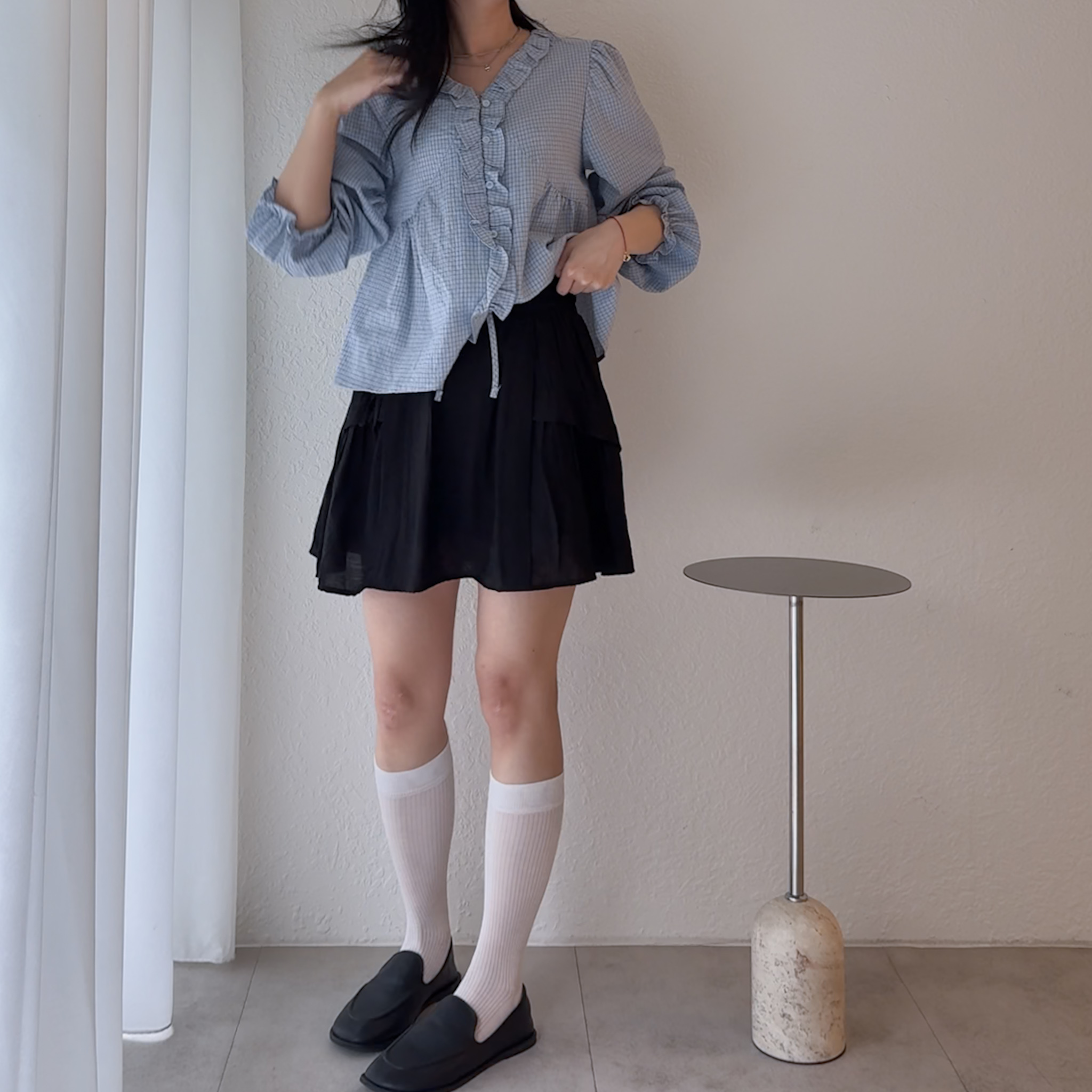 M12 波紋光澤綁帶短裙(黑）