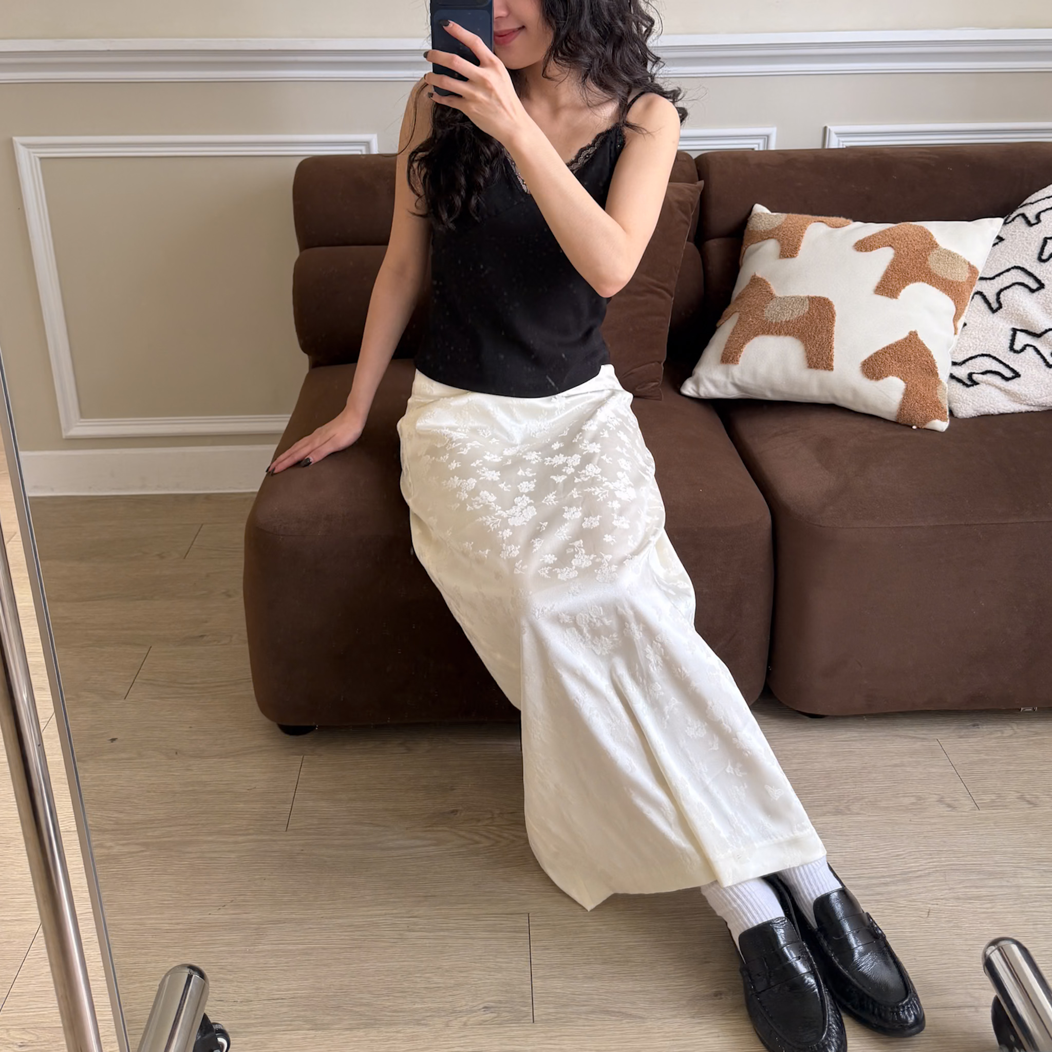 M09 高級花紋光澤裙(奶白/SM)