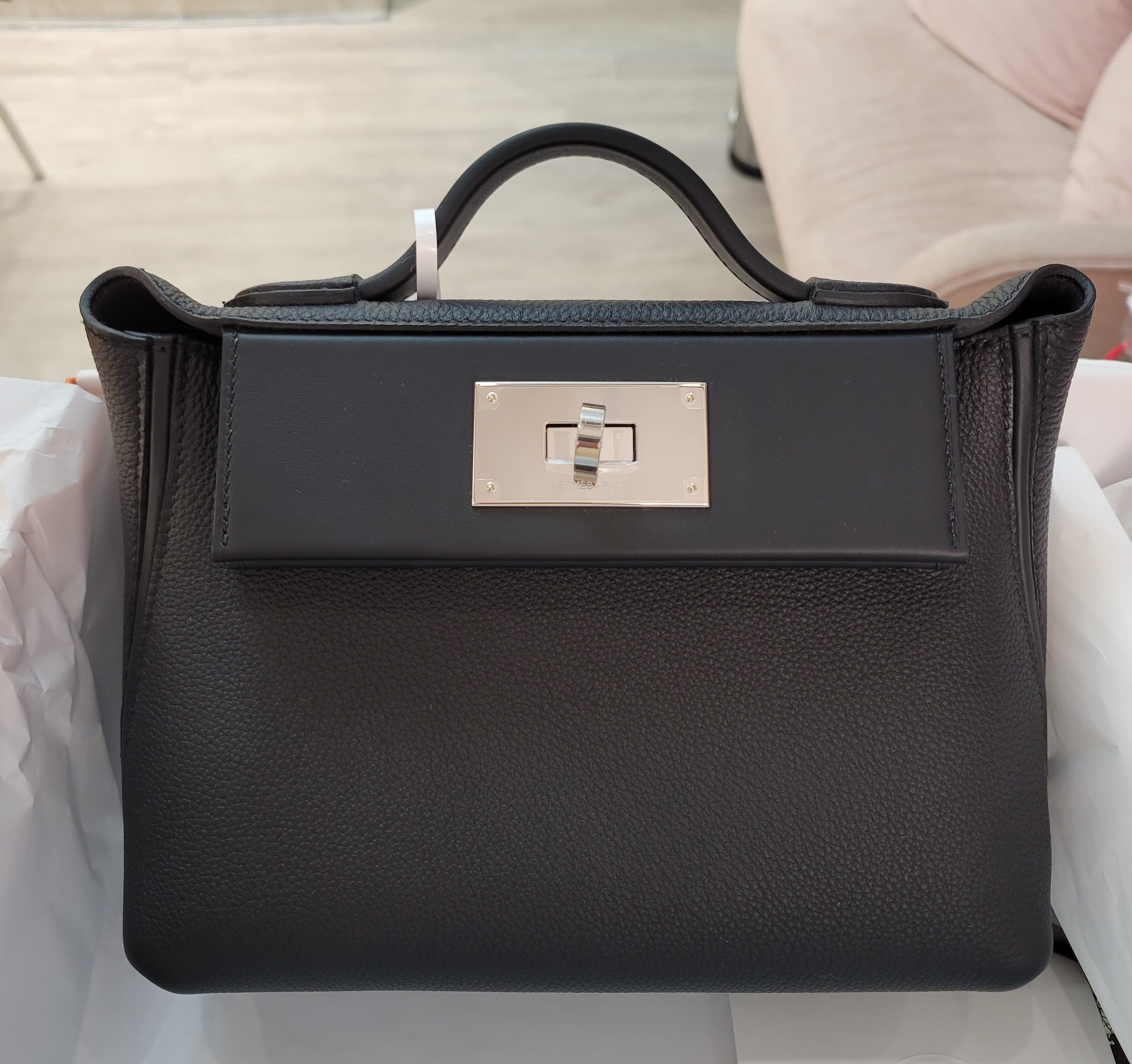 HERMES MINI 2424 NOIR CK TOGO/SWIFT 黑銀