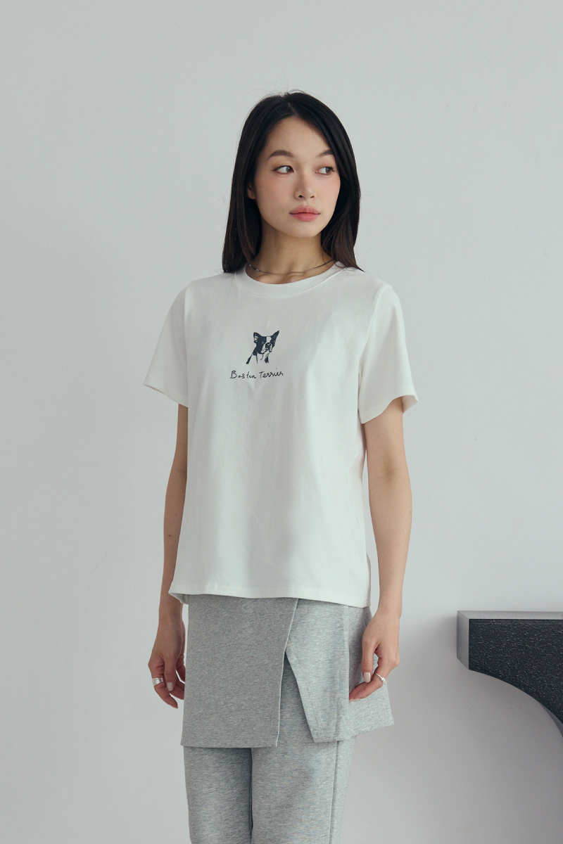 波士頓梗犬手繪感日常T-shirt