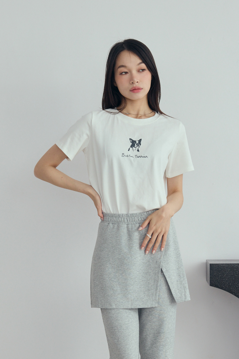 波士頓梗犬手繪感日常T-shirt