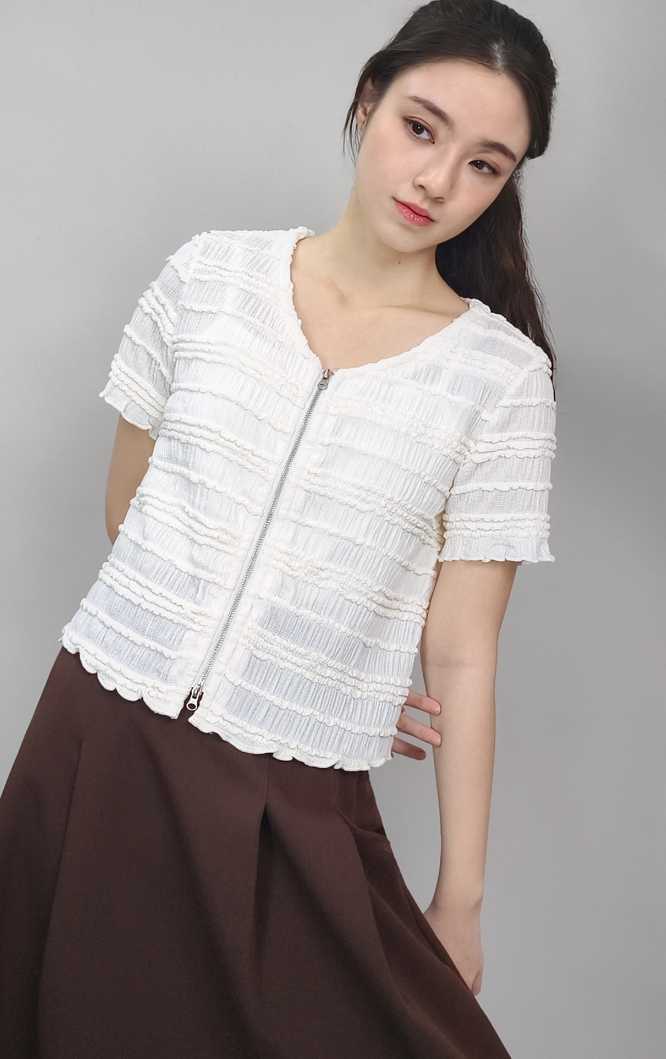 Two-Way Zip Gathered Jacket CD0202