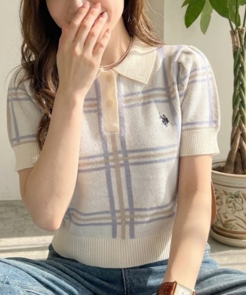 日本🇯🇵連線 U.S. POLO ASSN. x Ada. 刺繡格紋短版針織Polo衫 刺繡 短袖 簡約 針織衫 休閒 4色(任買兩件711免運)/預購