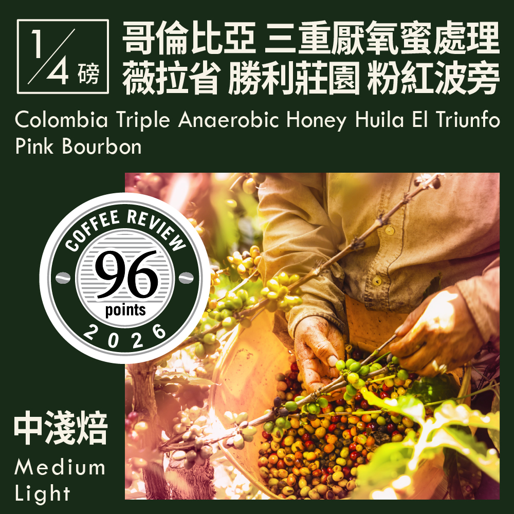 CR96-哥倫比亞 三重厭氧蜜處理 薇拉省 勝利莊園 粉紅波旁 0.25磅