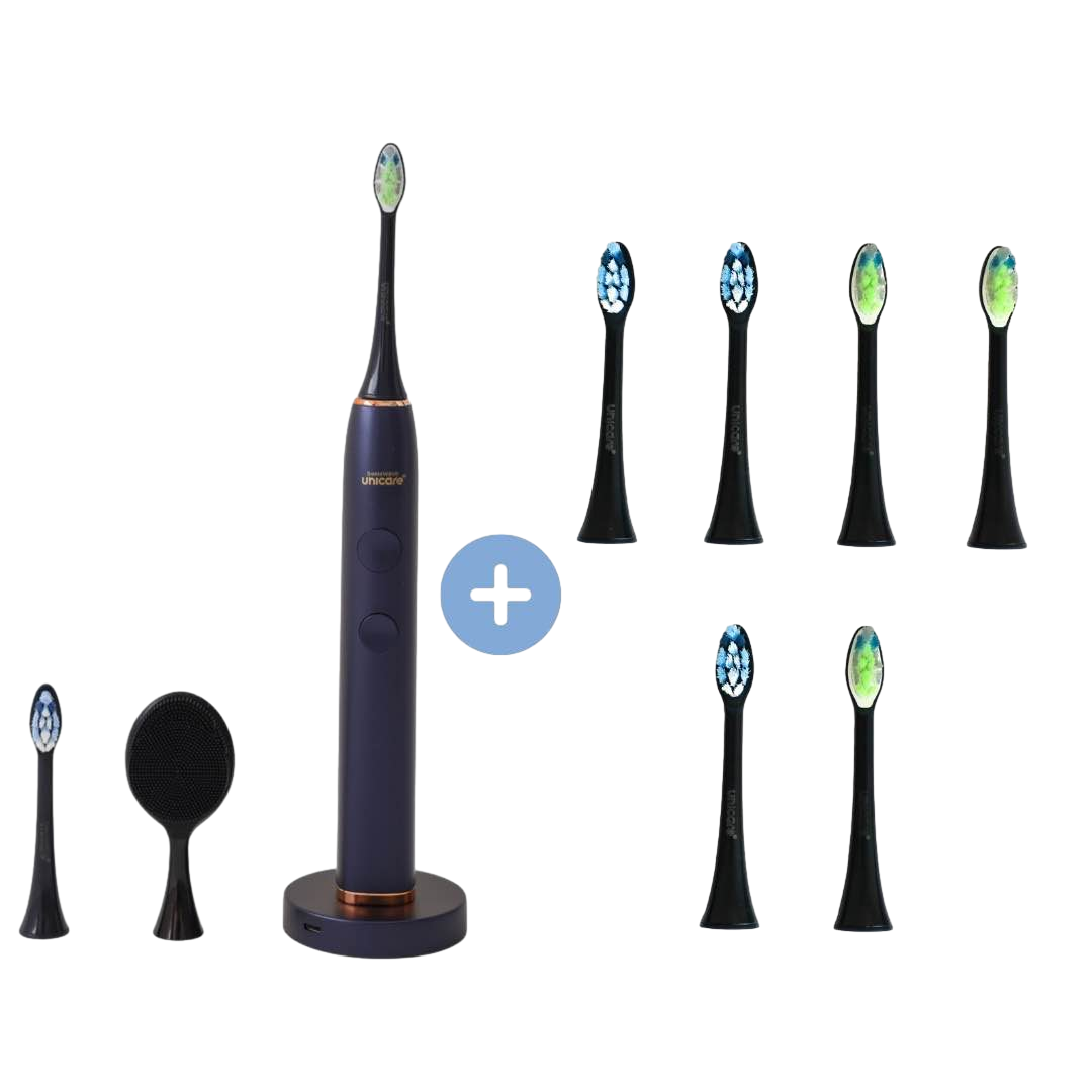 【Unicare】高效音波電動牙刷+原廠替換刷頭六入組  藍