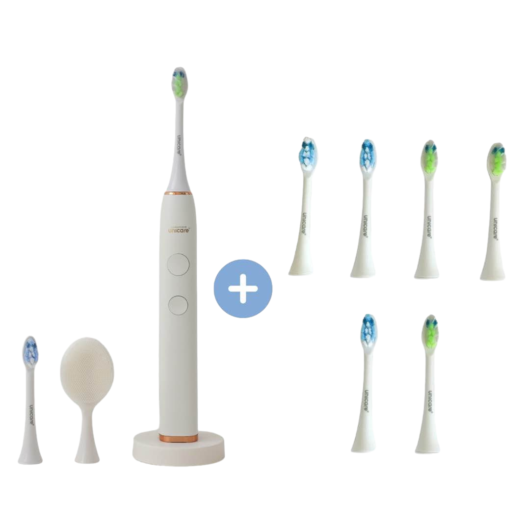 【Unicare】高效音波電動牙刷+原廠替換刷頭六入組  白