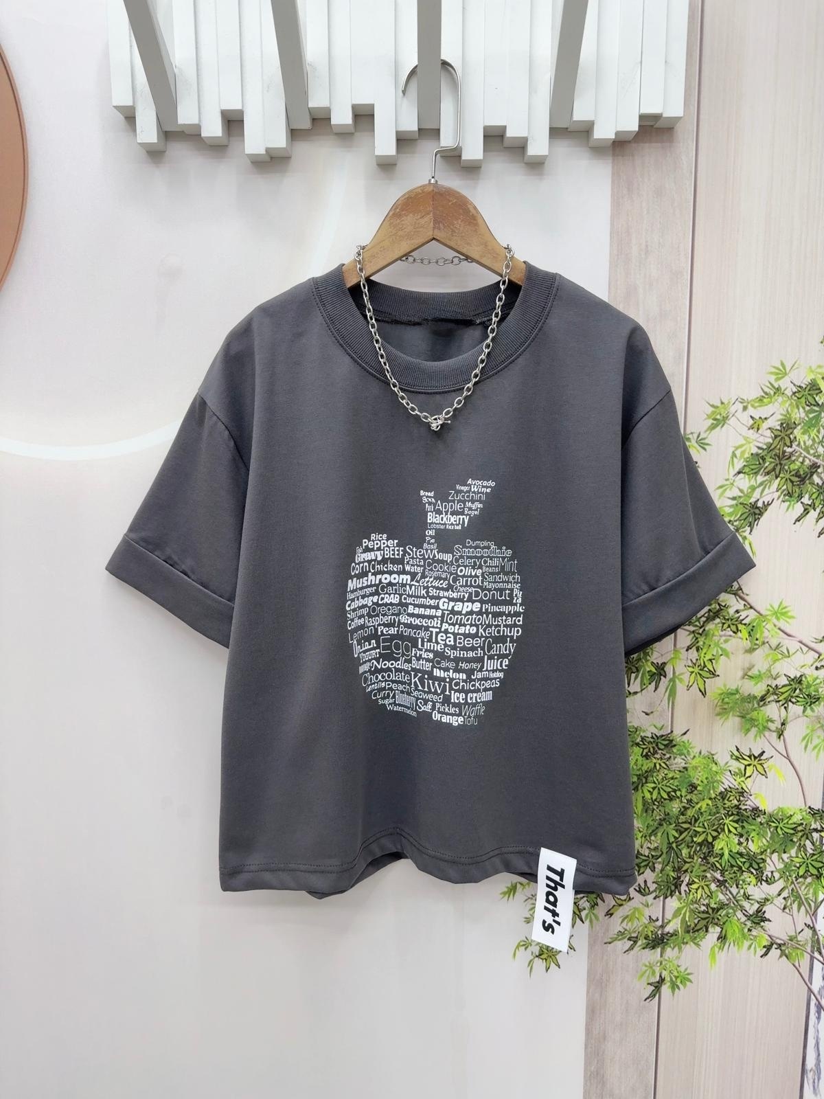 Th 牌子英文字拼蘋果圖案top ～163N