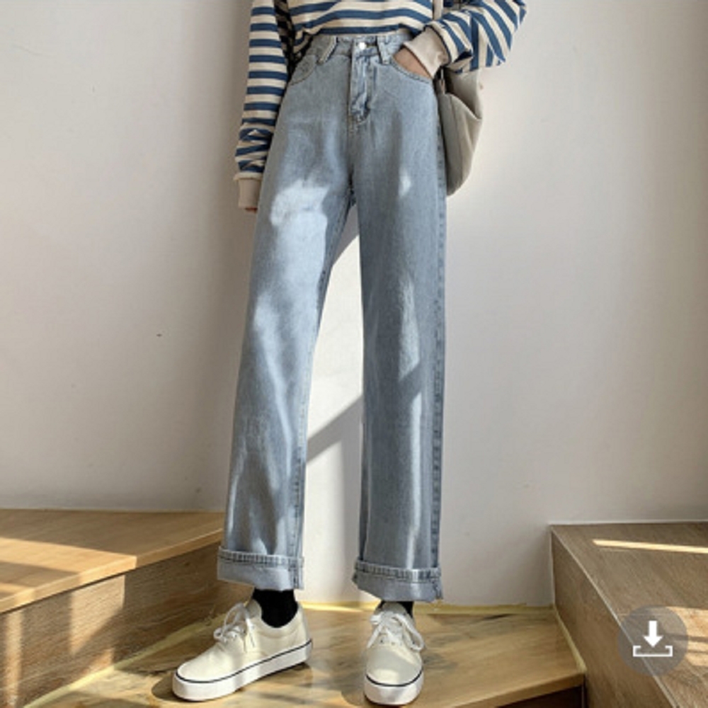 【ASister 小姊姊】AS2458#女裝｜休閒褲/牛仔褲☆刷色直筒牛仔寬褲(2色 S-XL)