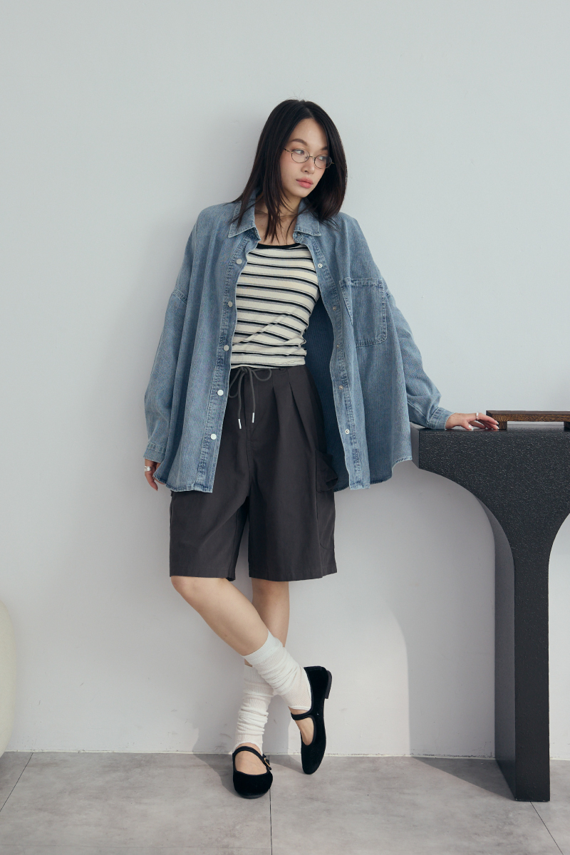OVERSIZE大口袋牛仔襯衫