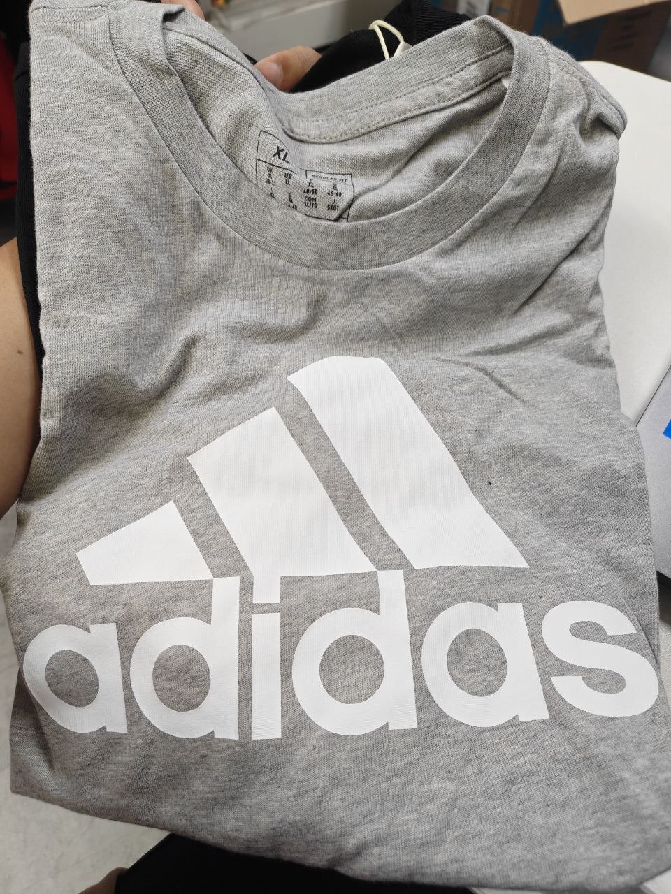 [S] ADIDAS MEDIUM GREY HEATHER ESSENTIAL LOGO TEE, H07808-MEDIUM GREY HEATHER (SAD328)