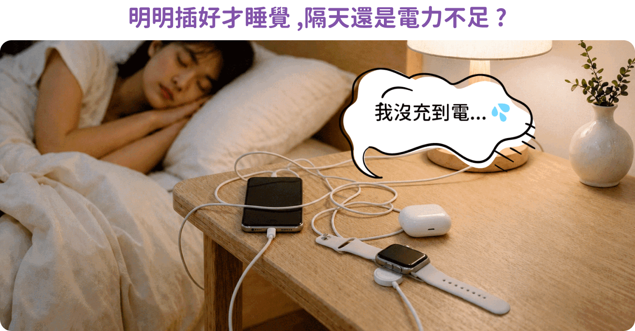 居家痛點-明明插好才睡覺 ,隔天還是電力不足?