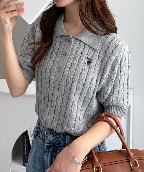 日本🇯🇵連線 U.S. POLO ASSN. × RANAN 學院風刺繡短袖麻花針織Polo衫 短袖 休閒 刺繡 針織 麻花 Polo衫 6色(任買兩件711免運)/預購