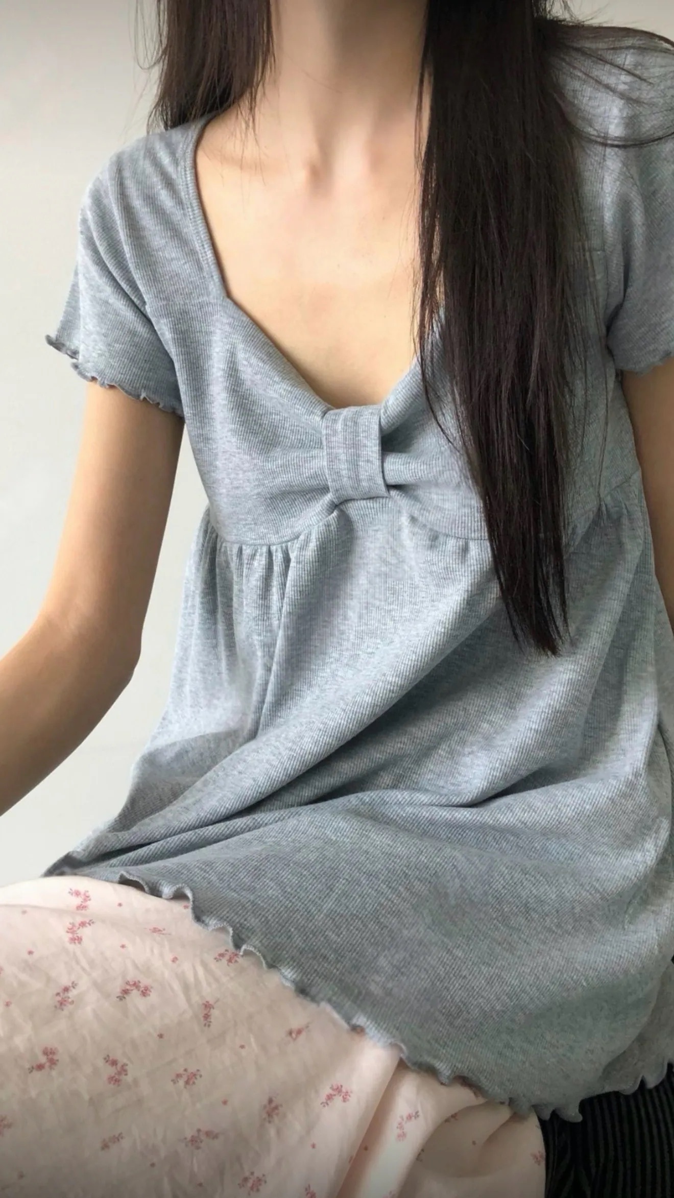 （6月韓國連線）T1503｜韓國製！高質蝴蝶結顯瘦長款上衣˚.🎀༘⋆
