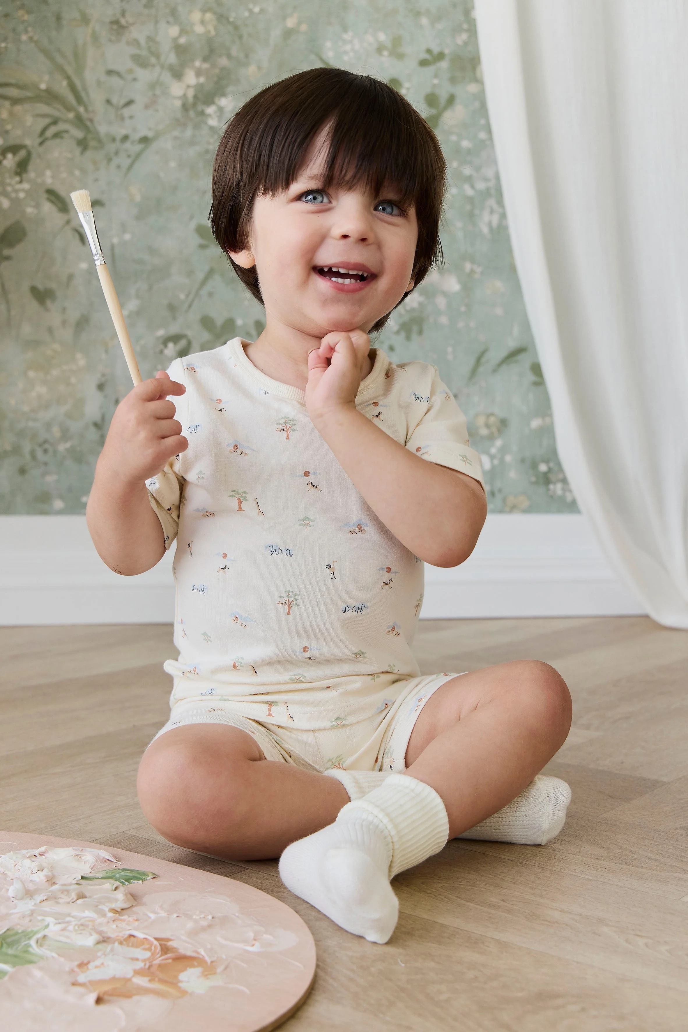 【預購】JAMIE KAY -Organic Cotton Baker Short Sleeve Pyjama Set（Savannah Animals Tofu）