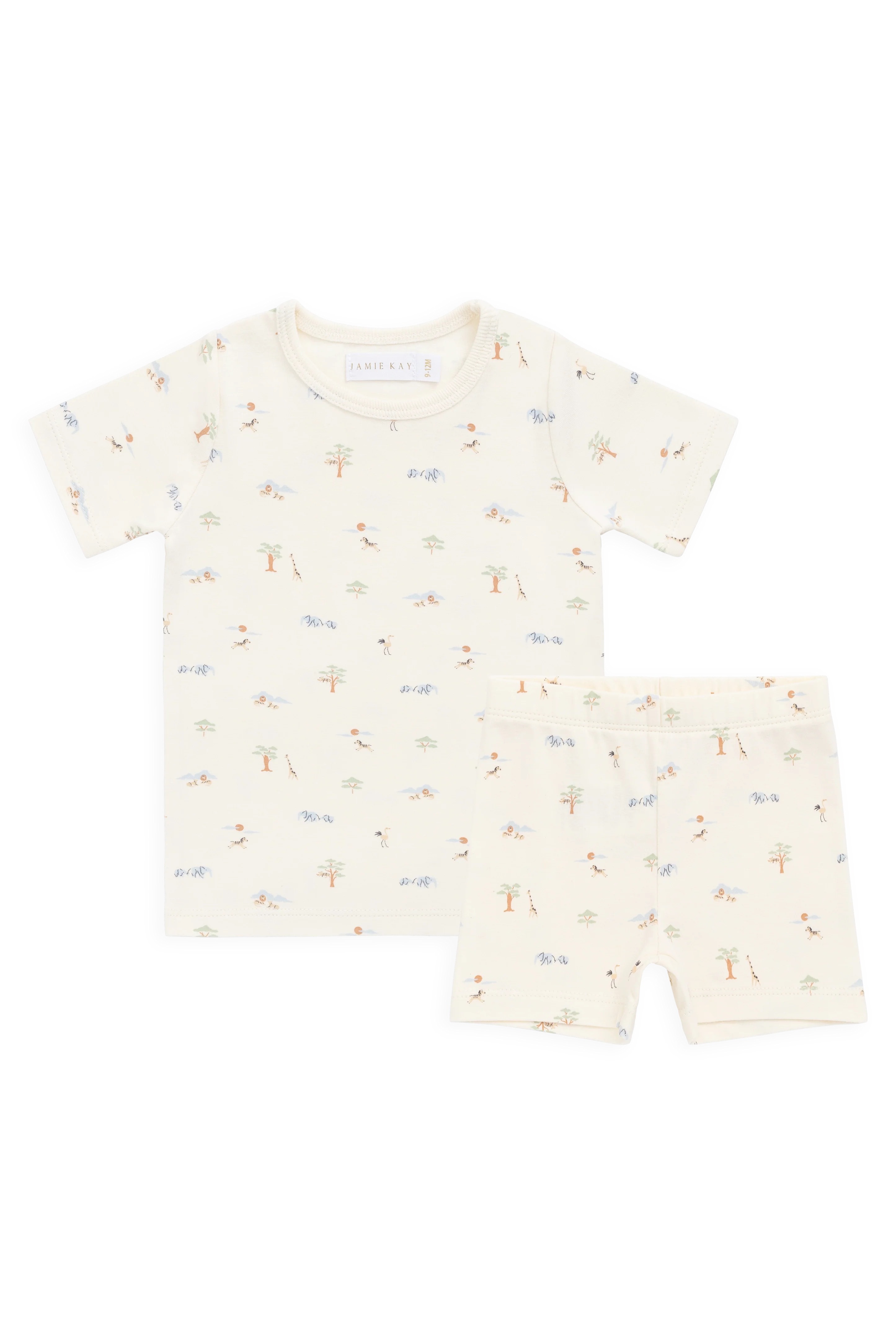 【預購】JAMIE KAY -Organic Cotton Baker Short Sleeve Pyjama Set（Savannah Animals Tofu）