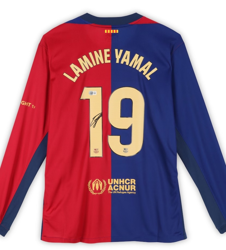 Lamine Yamal Barcelona Autographed 2024-25 Red/Blue Nike Long Sleeve Jersey