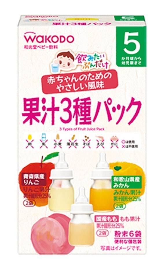 WAKODO Mixed Fruit Juice Powder (3 Flavors/6 Packs) (Suitable for 5 month and older)