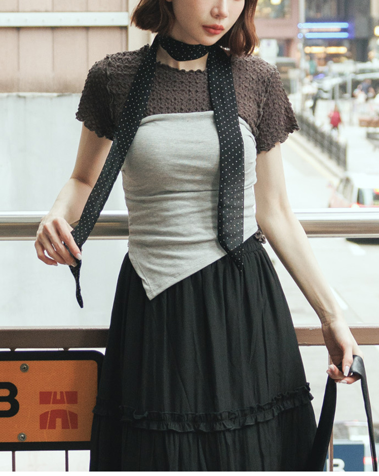 Textured all-over polka dot long scarf, available in two colors.【07130063】in stock+pre-order