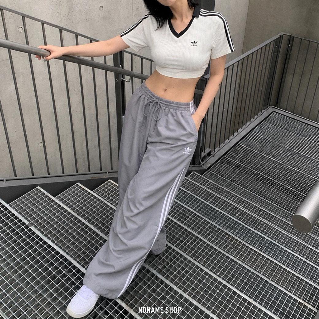 ADIDAS ORIGINALS 三線 LOGO 寬鬆 闊腿 休閒 長褲 淺灰 (女款)