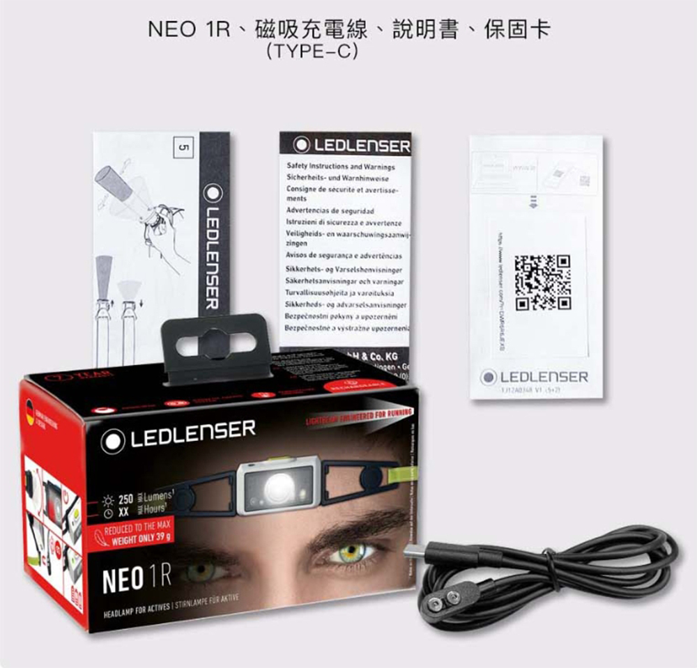 Ledlenser NEO1R 輕量充電式慢跑頭燈（黑灰）