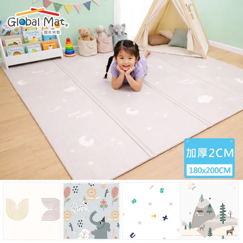 ※款式隨機【Global mat】國民地墊 2CM 加厚雙面 XPE 摺疊地墊 D 系列 (200 x 180)
