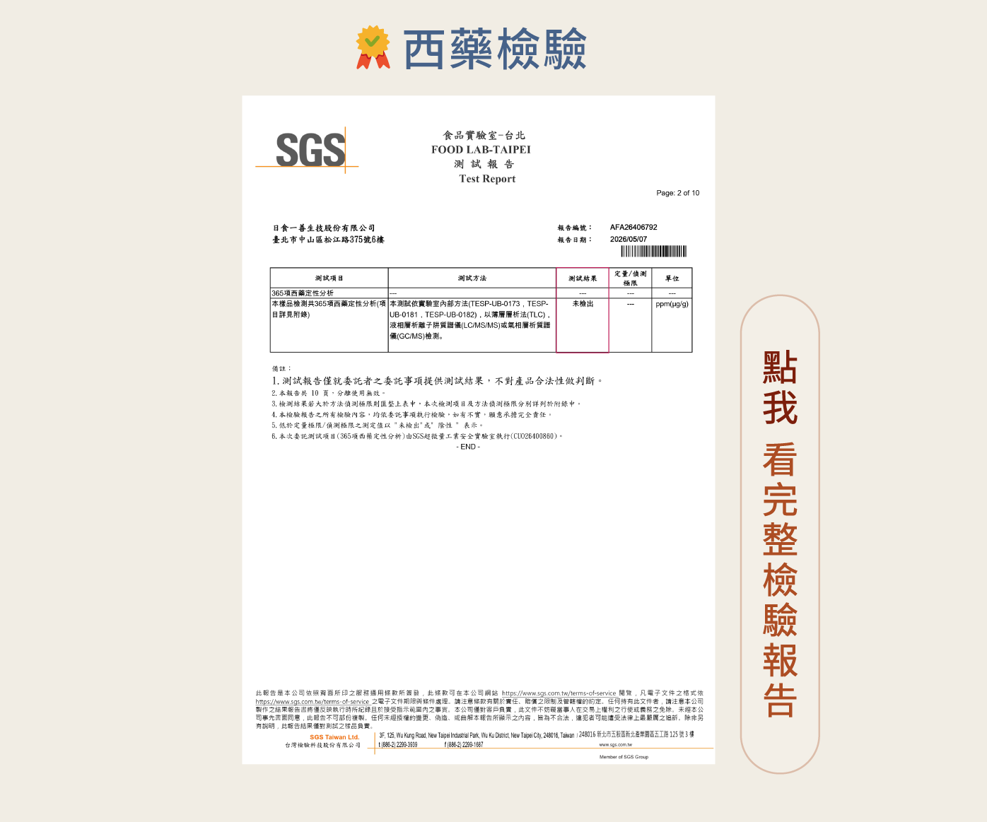 SGS西藥檢驗通過