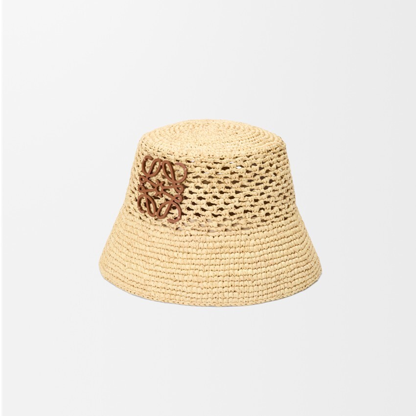 1EU0512-004 [LOEWE] Anagram Bucket Hat In Raffia And Calfskin Leather Natural #K820HB1XD0 (EU)