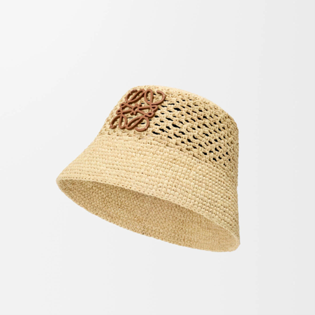 1EU0512-004 [LOEWE] Anagram Bucket Hat In Raffia And Calfskin Leather Natural #K820HB1XD0 (EU)