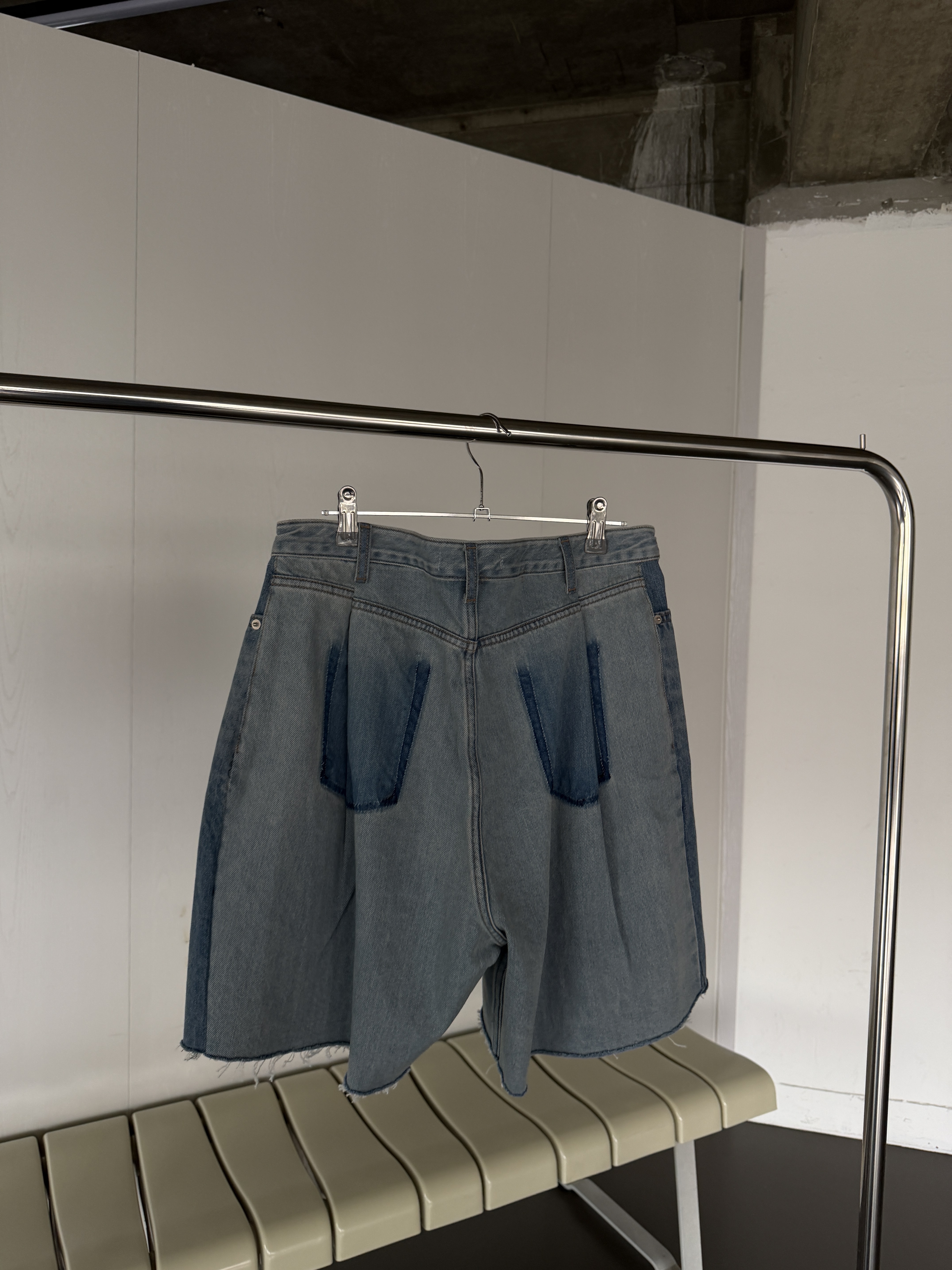 Contrast panelled denim shorts
