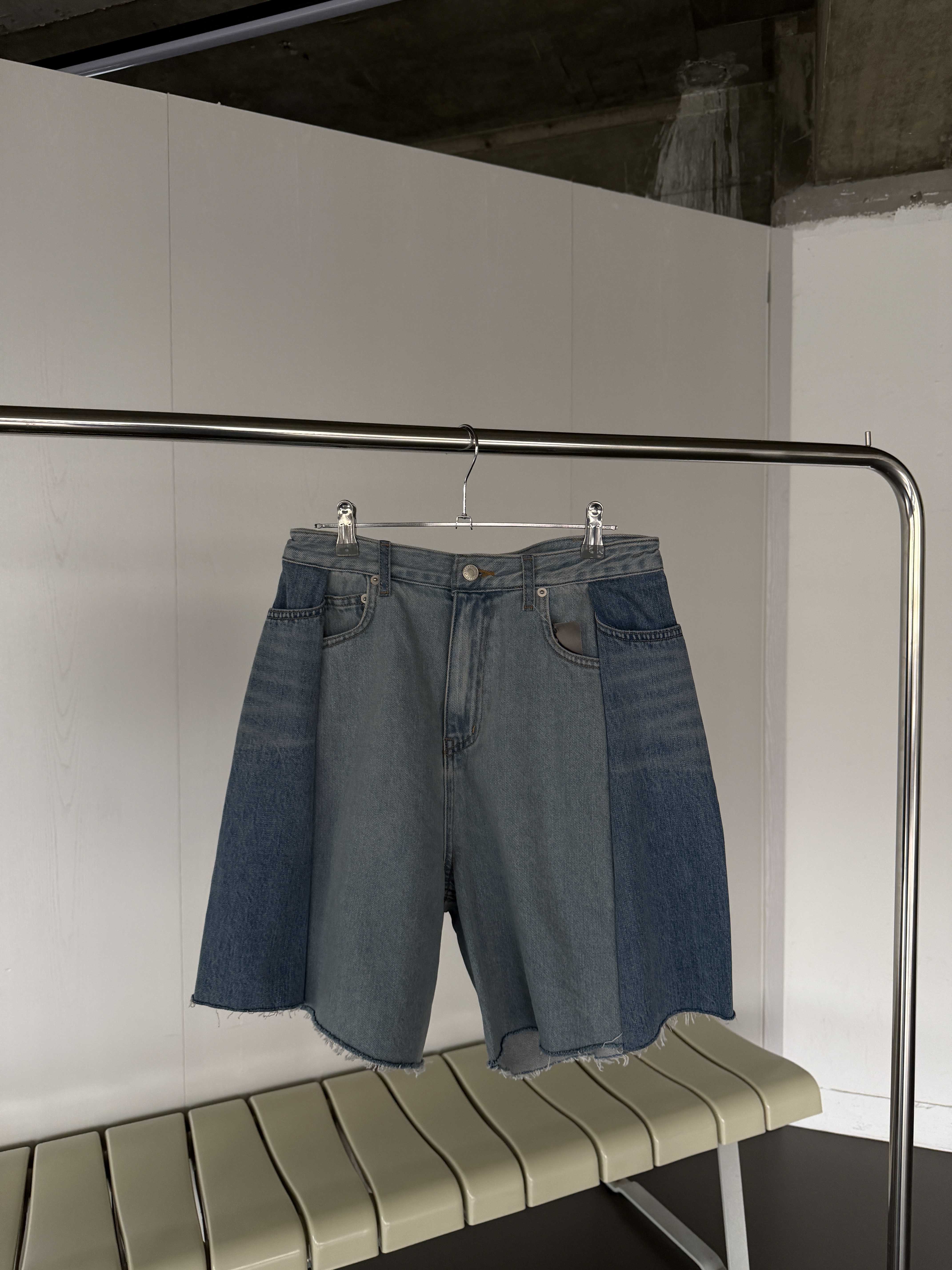 Contrast panelled denim shorts