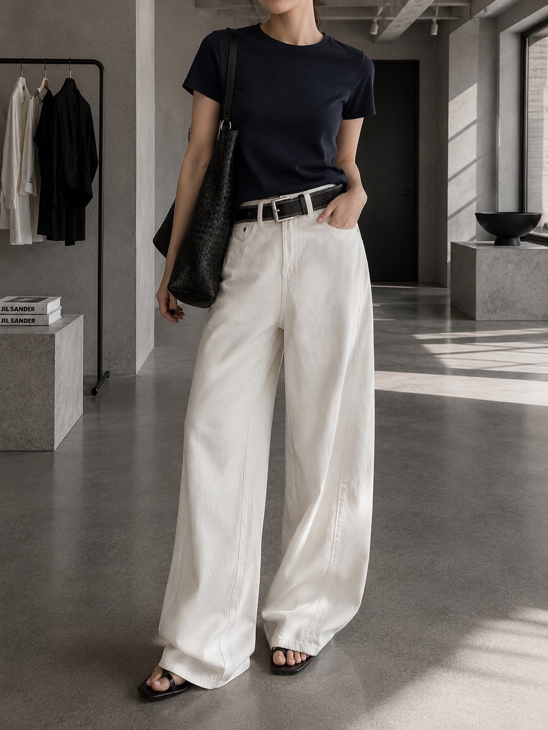 Nellie&Co.後蓋式口袋壓線寬版牛仔褲