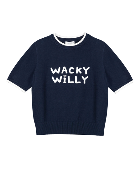0512WW13-KOREATRIP-CLTH-WACKY WILLY 白邊logo針織衫-深藍色 S（A13）