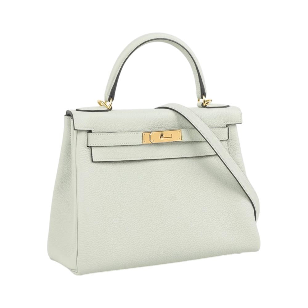 【Hermès】Kelly 28cm 金釦 TOGO皮手提/斜背二用包(水晶灰)