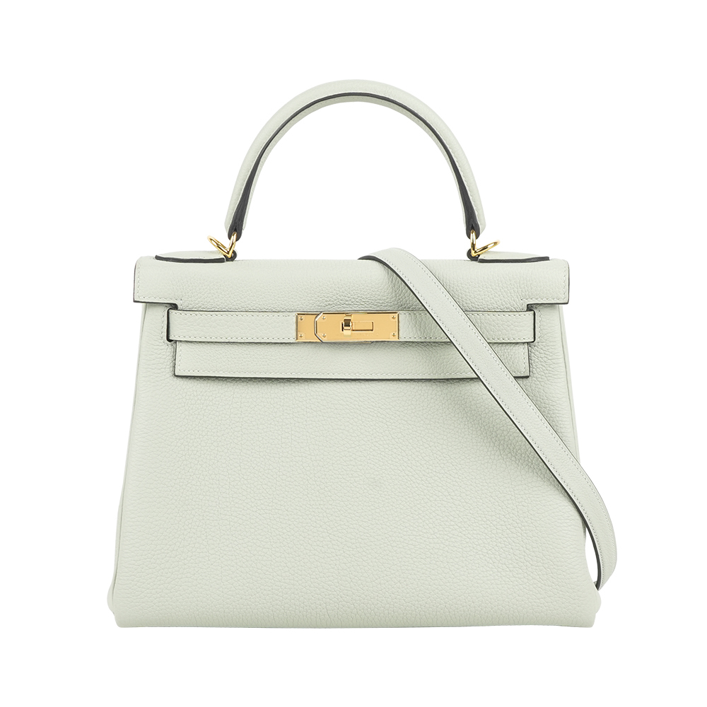 【Hermès】Kelly 28cm 金釦 TOGO皮手提/斜背二用包(水晶灰)