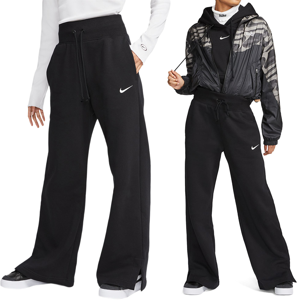 Nike PHNX FLC HR PNT Wide 女款 黑色 運動 刷毛 高腰 長褲 DQ5616-010