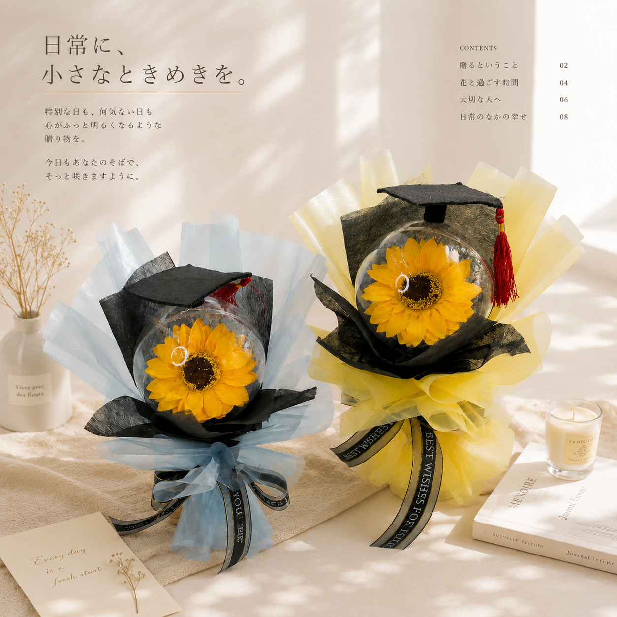【台灣現貨速發】ＤＩＹ材料包［畢業球球花束］🌟包含教學有片｜畢業季 太陽花 向日葵 透明花束 球球