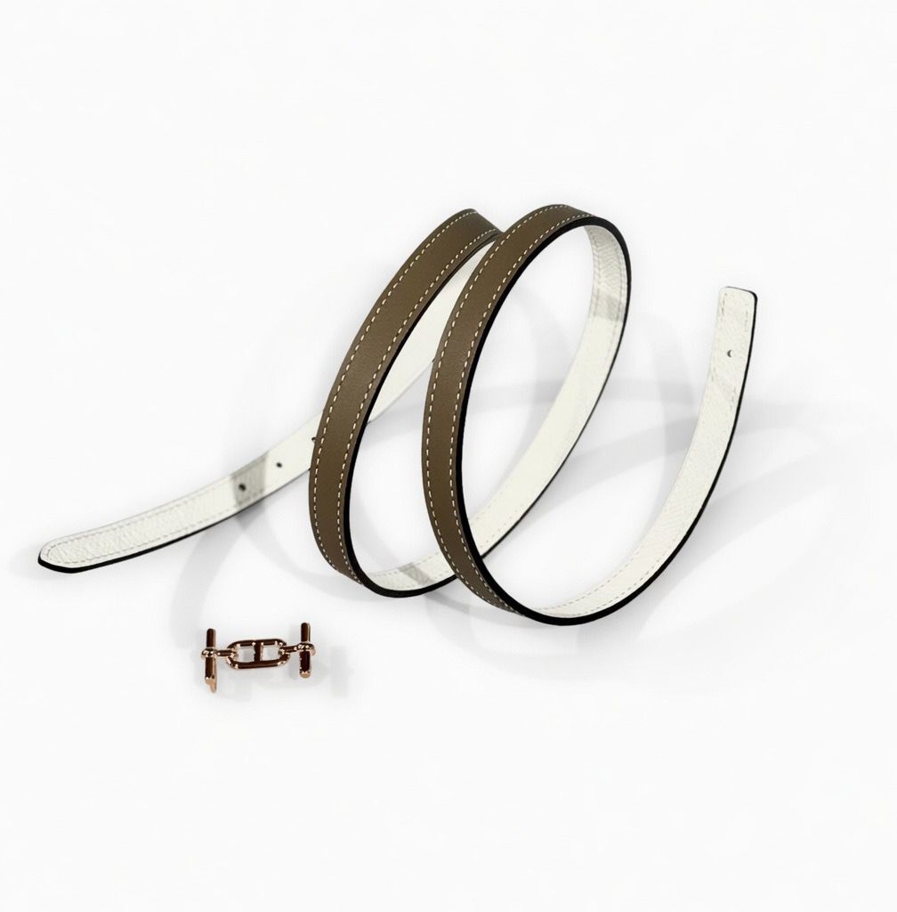 全新HERMES BELT 13MM 女士80碼 大象灰/白色EPSON皮雙面 玫瑰金扣 #BRAND NEW #香榭站正品