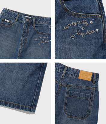 0512WW65-KOREATRIP-CLTH-WACKY WILLY 刺繡裝飾牛仔短褲（A65）