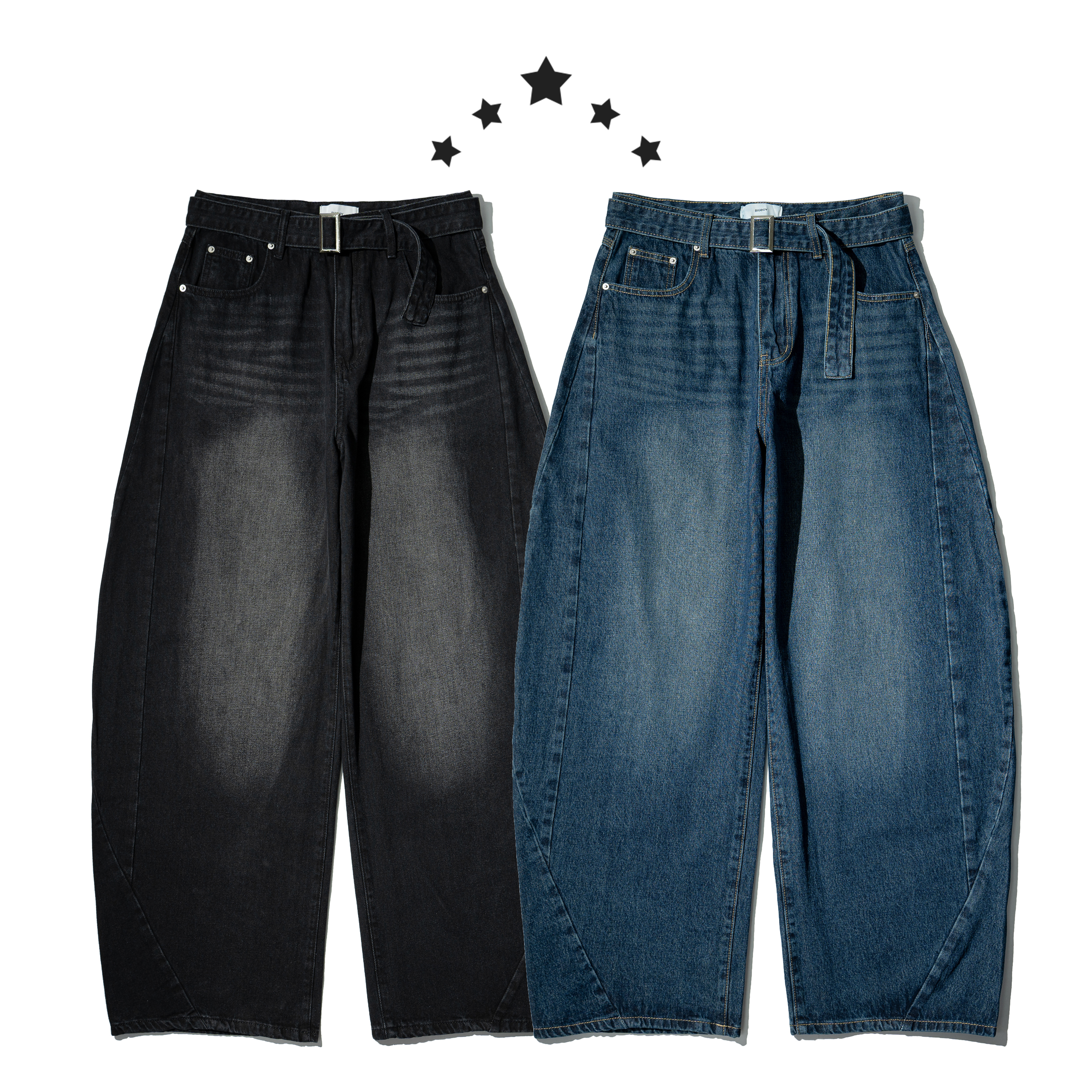 Belted Denim Baggy Jeans 腰帶闊腿 牛仔長褲 [B-2633]