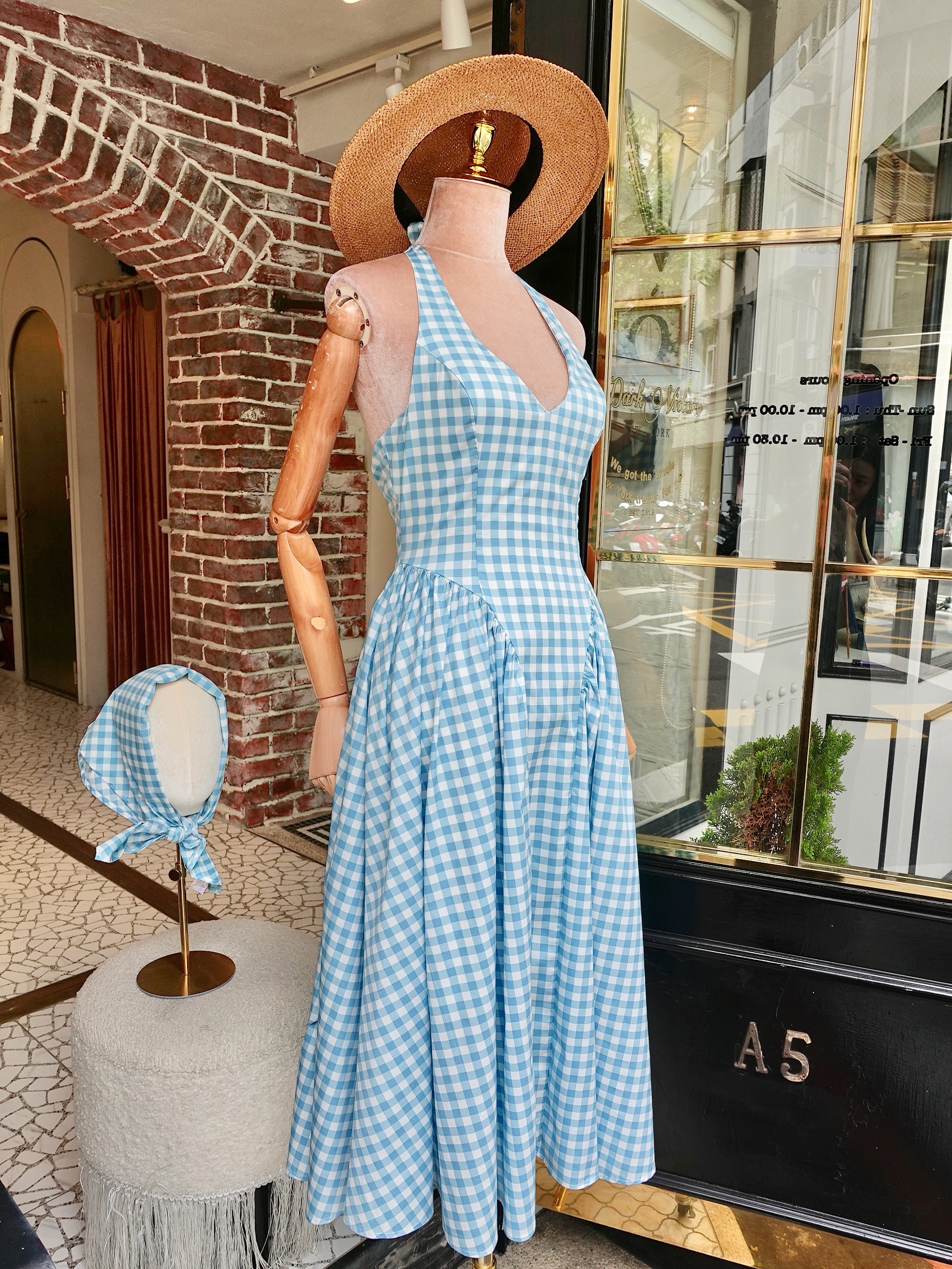Lindy水藍白格紋馬甲Midi Dress